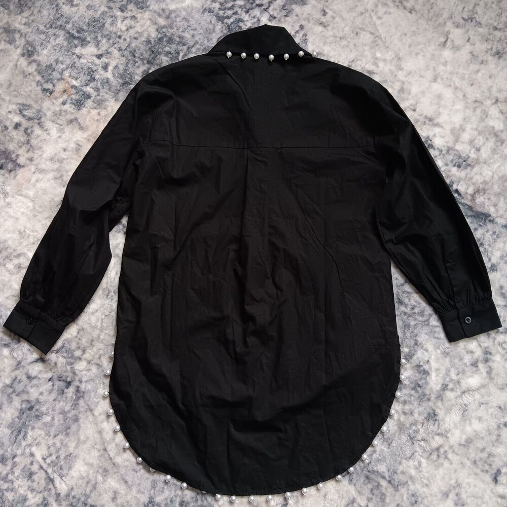 Anthropologie Top Hannah Lynn Embellished Button Down Tunic‎ Black XXS - Picture 6 of 12